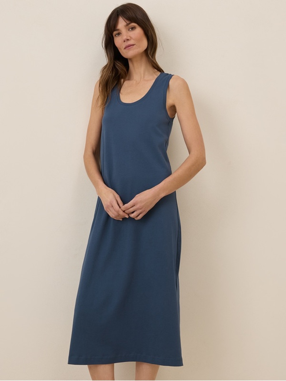 PACT Women’s Blue Midi Softspun Tank Dress - Organic Cotton - Size Medium - Picture 14 of 15